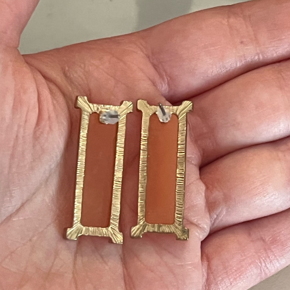 Orange Rectangular Drop Earrings - image 2